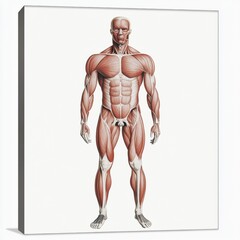 Poster - Detailed anatomical illustration of the muscular system highlighting muscle fibers and structure in a standing human figure. Generative AI