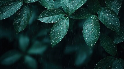 Wall Mural - Rainy day, green leaves, nature background, website banner