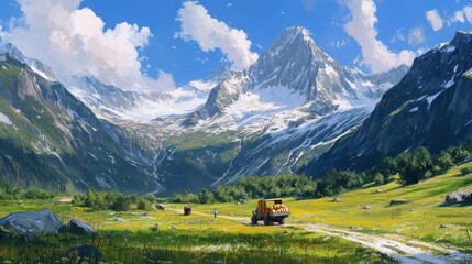 Canvas Print - Majestic Mountain Valley Landscape: A Serene Summer Day in the Alps