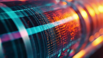 Wall Mural - complex data streams flowing and processing through rotating cylinders, illuminated by vibrant neon 