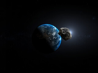 Wall Mural - Asteroid on a collision course with Earth 3d rendering illustration