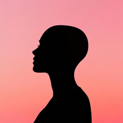 Poster - Silhouette of a person with bald patches against a gradient sunset background. Generative AI