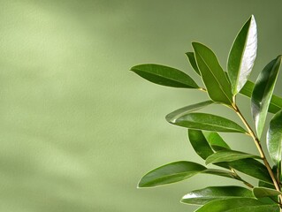 Elegant green leaves on soft background.