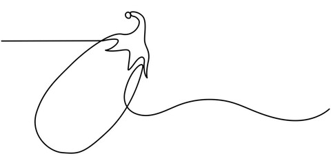 Eggplant in continuous line art drawing style. Aubergine fruit black linear sketch isolated, One continuous line drawing eggplant vegetable. eggplant single line illustration, Eggplant in continuous.
