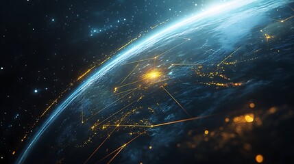 Wall Mural - Illuminated Earth from Space with Network Connections