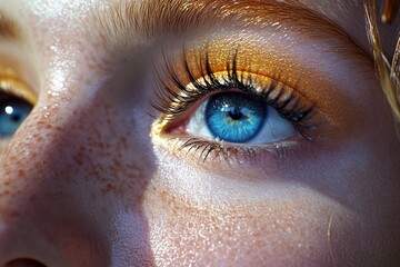 Wall Mural - A close-up shot of an individual's eye featuring distinctive freckles, suitable for use in medical or cosmetic contexts