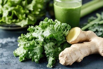 Poster - A close-up shot of various fresh vegetables arranged on a table, perfect for still life photography or food-related concepts