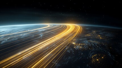 Wall Mural - Illuminated Earth from Space with Network Connections