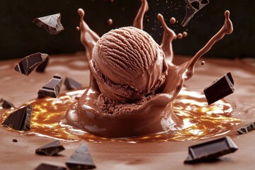 Wall Mural - A scoop of chocolate ice cream served in a bowl, perfect for dessert or snack