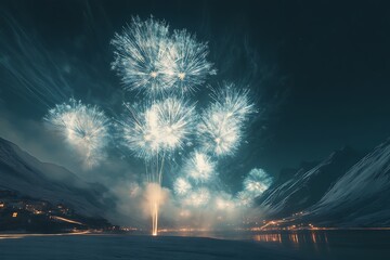 Canvas Print - fireworks over the river