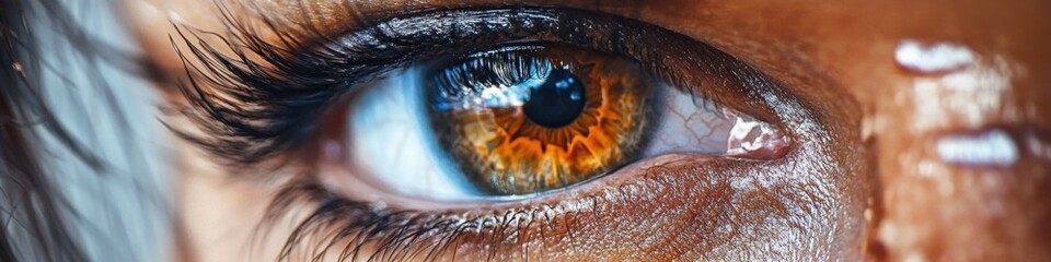 Wall Mural - A detailed view of a person's eye featuring an orange-colored iris