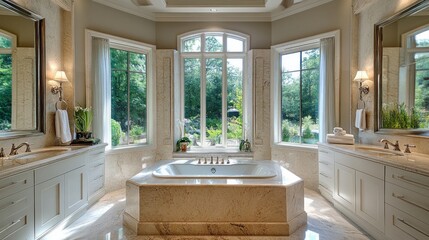 Wall Mural - Luxurious Master Bathroom with Garden View