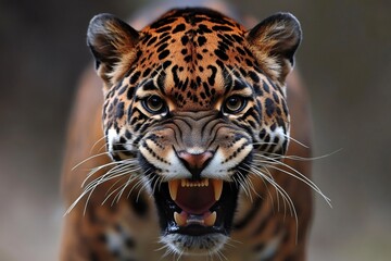 Wall Mural - fierce jaguar roaring in natural habitat
