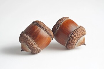 Canvas Print - A pair of acorns sitting on a white background, isolated from the surroundings