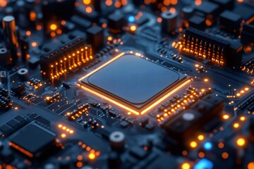 Poster - Glowing circuit board showcasing advanced microchip technology