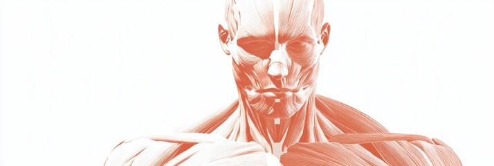Poster - Detailed anatomical illustration of the muscular system showcasing muscle fibers in a human figure. Generative AI