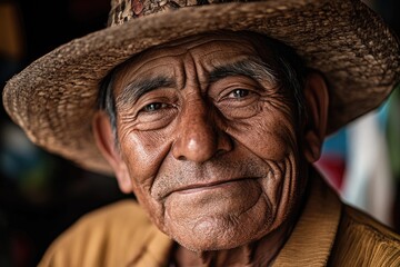 Wall Mural - A portrait of an elderly gentleman with a straw hat, great for use in historical or vintage-themed designs