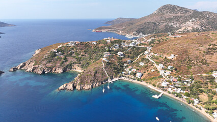 Wall Mural - Aerial drone photo amazing landscape and paradise beaches in fjord shaped island of Fournoi Ikarias ensuring and relaxing vacations untouched by tourism, North Aegean sea, Greece