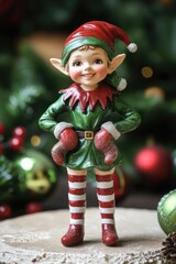 Wall Mural - A small elf figurine dressed in bright red and green clothing, ideal for holiday or fantasy themed uses