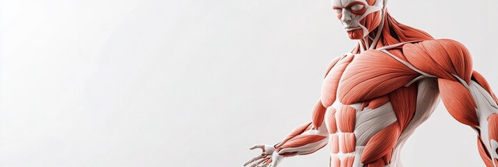 Poster - Muscular system anatomical illustration showing detailed muscle fibers and structure in a neutral setting. Generative AI