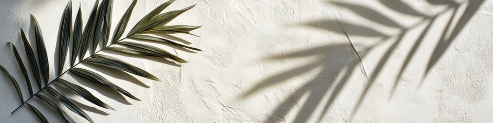 Canvas Print - A palm leaf creates a unique shadow on a wall, highlighting the intricate details of the leaf