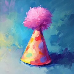 Wall Mural - A party hat adorned with a bright pink flower, perfect for celebrating birthdays or special occasions