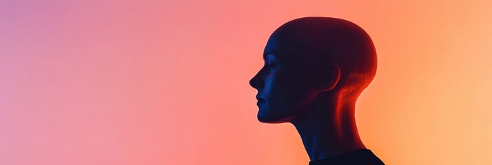 Fototapete - Silhouette of a person with bald patches against a vibrant colored background during sunset. Generative AI