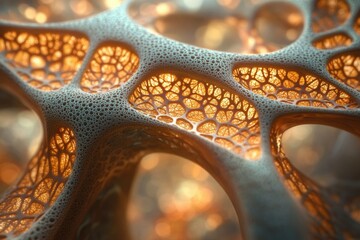 Wall Mural - intricate, bioluminescent organic structure with a network of glowing veins and porous surface.