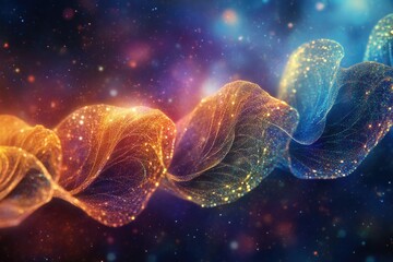 Wall Mural - abstract cosmic artwork depicting glittering, swirling nebulae in vibrant hues of gold, orange, and 