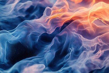 Wall Mural - abstract image of flowing, translucent fabric in shades of blue and orange.