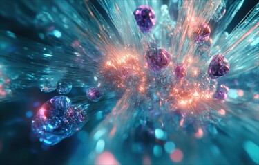 Wall Mural - vibrant, iridescent orbs explode in a mesmerizing burst of light and color, creating a breathtaking 