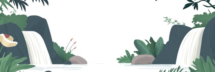 Poster - Cascading waterfalls surrounded by lush greenery create a tranquil natural oasis in a serene environment. Generative AI