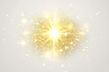 Poster - Golden light burst, radiant explosion, on light gray background, for overlay