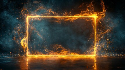 Wall Mural - glowing rectangular frame emitting sparks on a textured surface