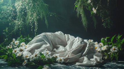 Wall Mural - Ethereal forest with soft draped fabric and greenery