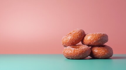 Wall Mural - Stack of golden fried donuts on a pastel background