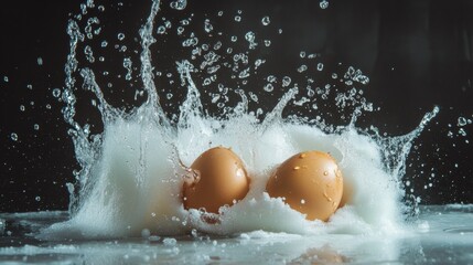 Wall Mural - Splashing eggs in a dramatic high-speed liquid shot