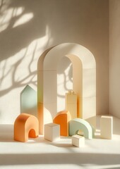 Poster - Colorful Abstract Play Blocks Arranged Creatively in Soft Natural Light : Generative AI