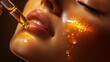 © The Little Hut - Luxurious close-up of a woman's face receiving an oil treatment showcasing radiant skin and hydration : Generative AI