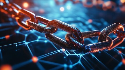 Poster - Stunning close up of a digital chain link showcasing a futuristic interconnected design : Generative AI