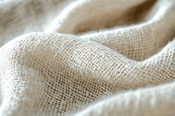 Leinwandbilder - Close up of textured beige fabric showcasing intricate weave patterns and soft folds : Generative AI