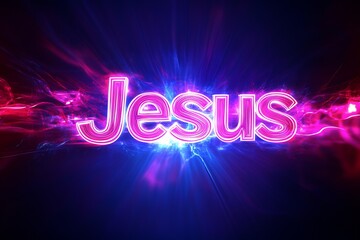Aufkleber - Vibrant digital artwork featuring the word Jesus glowing in a colorful light burst background : Generative AI