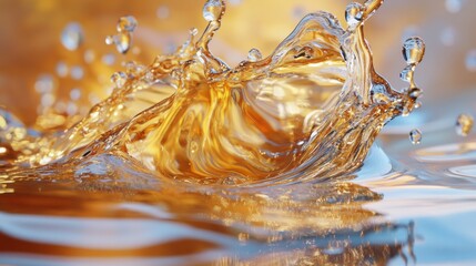 Wall Mural - Golden liquid splash in dynamic motion with vibrant reflections