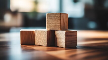 Leinwandbilder - Elegant wooden toy blocks stacked on a beautifully polished wooden surface showcasing natural craftsmanship : Generative AI