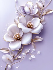 Poster - Elegant white floral arrangement with intricate details on a soft purple background : Generative AI