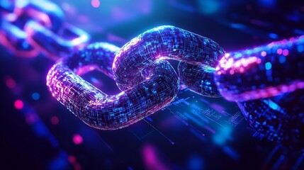 Leinwandbilder - Visually Striking Close Up of a Futuristic Digital Chain with Colorful Glowing Effects : Generative AI