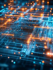 Fototapete - Intricate Digital Circuit Board Close Up Displaying Vibrant Lights and Complex Interconnections in Futuristic Design : Generative AI