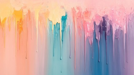 Wall Mural - Abstract painting featuring a spectrum of dripping pastel colored paint