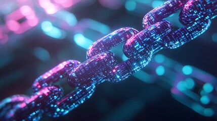 Leinwandbilder - Intricate close-up view of a glowing digital link with vibrant neon light effects : Generative AI