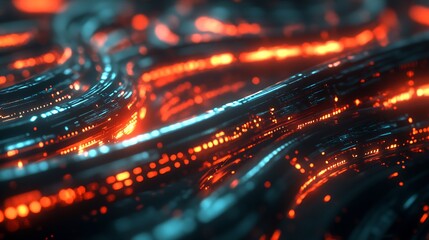 Poster - Futuristic Abstract Image of Smooth Neon Waves with Glowing Light Details : Generative AI